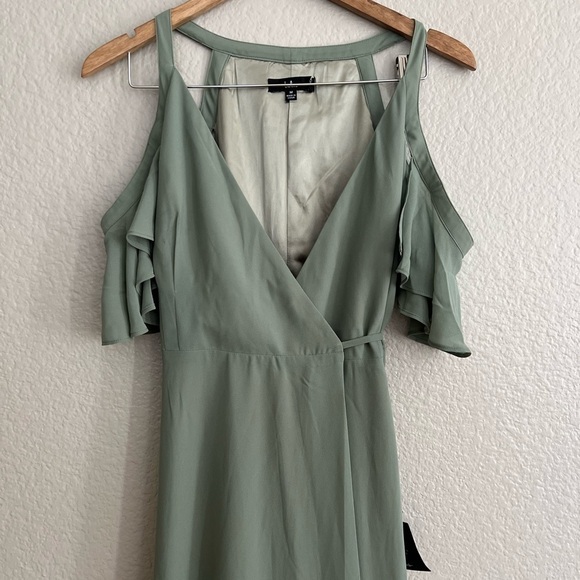NWOT Easy Listening Sage Green Cold-Shoulder Wrap Maxi Dress - Picture 4 of 5